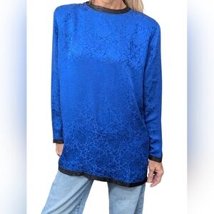 Vintage Spitalnick & Co Silk Jacquard Blouse Button Back Royal Blue Floral 6